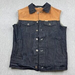 Iron & Resin Vest Mens XS Blue Denim Waxed Canvass Rambler Tucker Button Pockets